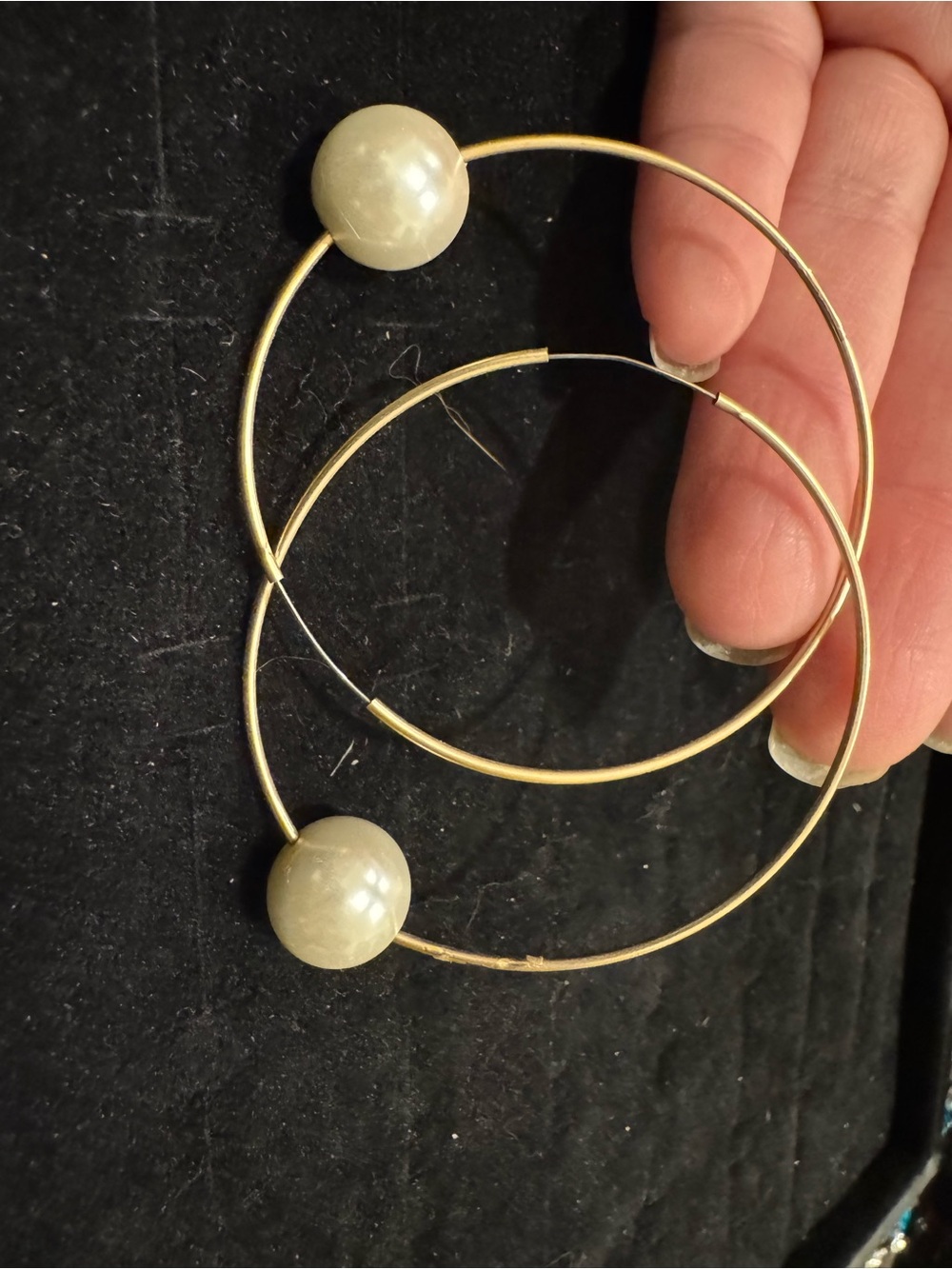 Large Gold Tone Hoop Earrings Faux Pearl Bead Statement Earrings Oversized